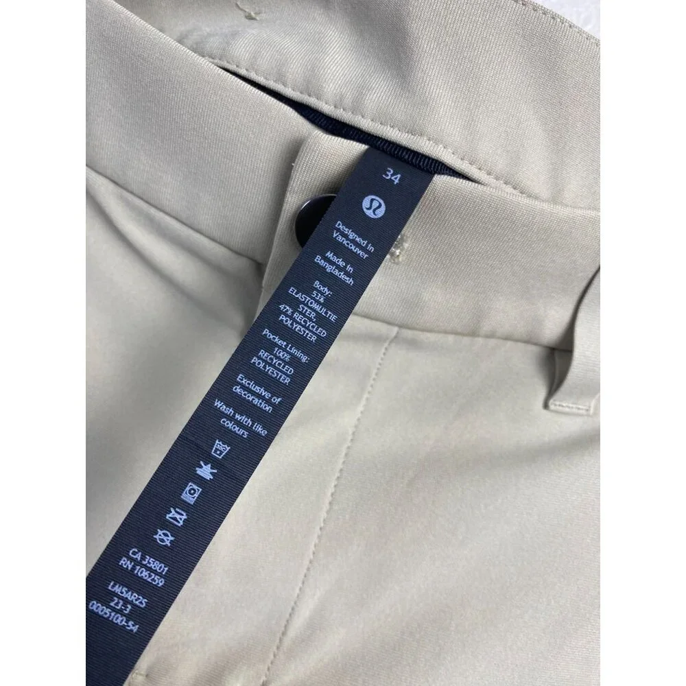 Lululemon ABC Classic Fit Trouser Pants Men size 34 Tan Brown Chino Performance